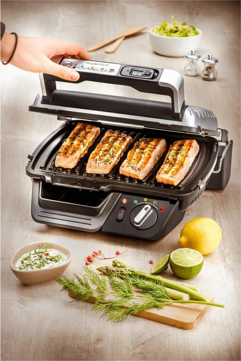 Grill kontakti Tefal SuperGrill GC451B12, me ngjyrë argjendi