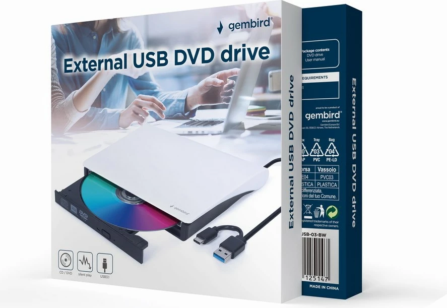 DVD±RW i jashtëm Gembird DVD-USB-031-BW, USB Type-C, bardhë e zezë