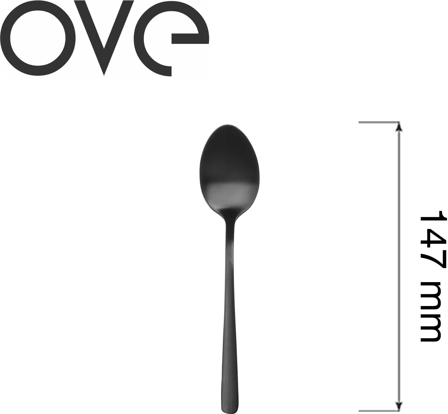 Lugë çaji OVE Fjord Black 147 mm, çelik inox 18/0, set 12 copë, e zezë