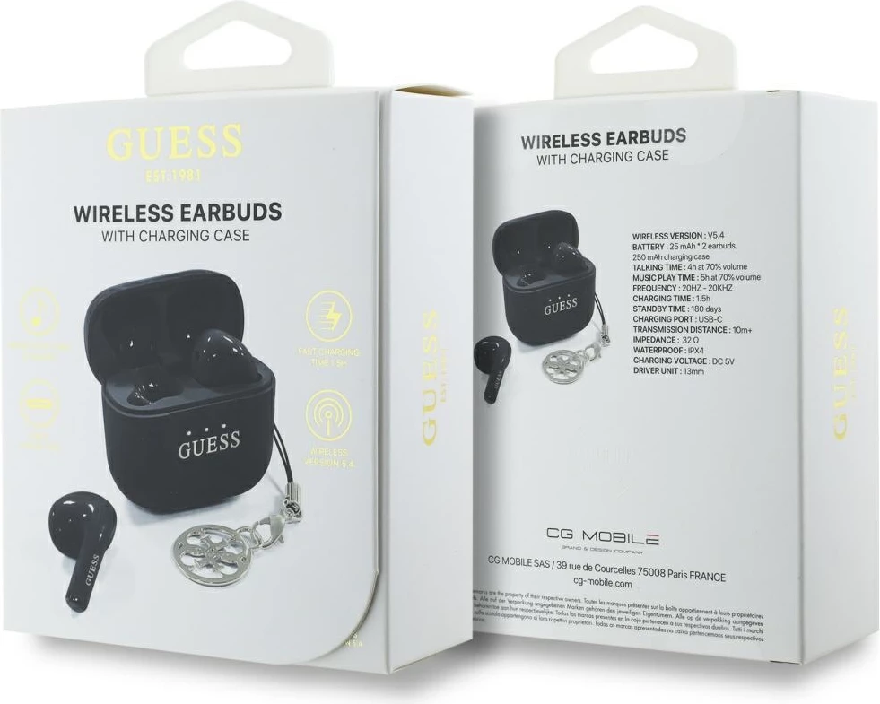 Kufje TWS Guess Glossy Effect me logo klasike & varëse, të zeza