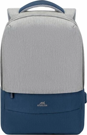 Çantë shpine për laptop RivaCase Prater 7562 15.6\" me portë USB, repelente ndaj ujit, gri/blu e errët