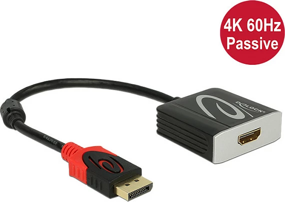 Adapter pasiv DisplayPort në HDMI DeLOCK, 0.2 m, 4K 60Hz, i zi