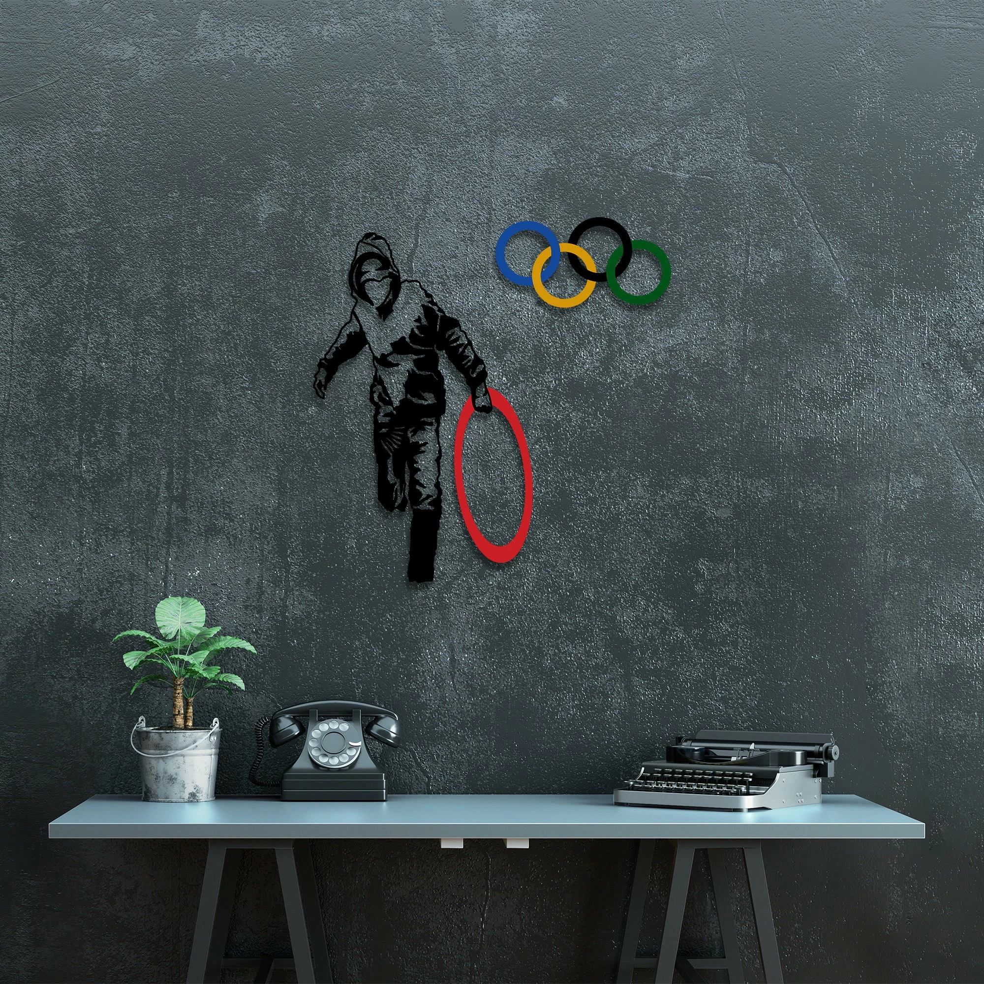 Aksesor dekorativ metalik për mur Wallity, Banksy - 7, shumëngjyrësh, 62x61cm