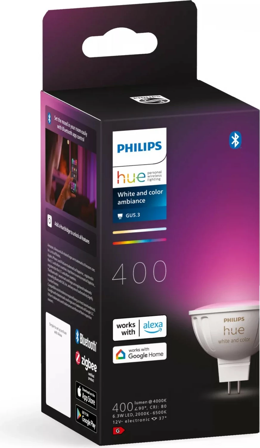 Llambë LED Philips Hue MR16 White & Color Ambiance, 400lm, GU5.3