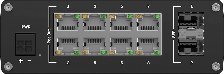 Switch industrial Teltonika TSW200, 8x Gigabit PoE, 2x SFP, montim DIN/Wall, i zi