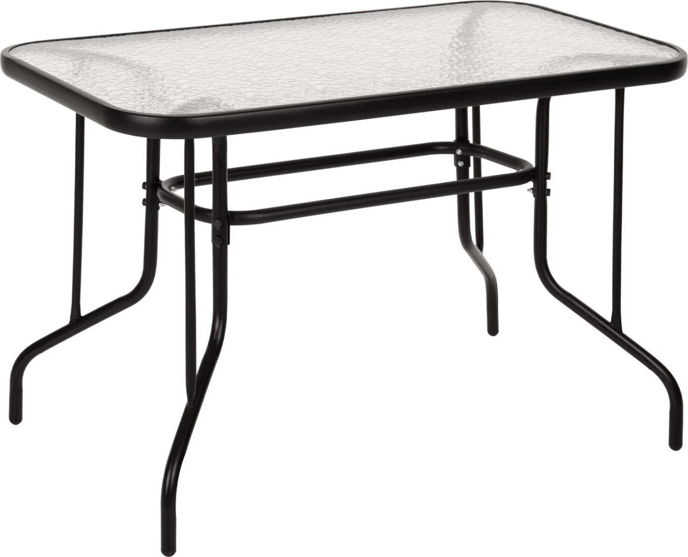 Tavolinë metalike për jashtë ADAM, e zezë, me sipërfaqe xhami të forcuar, 110x60x71 cm