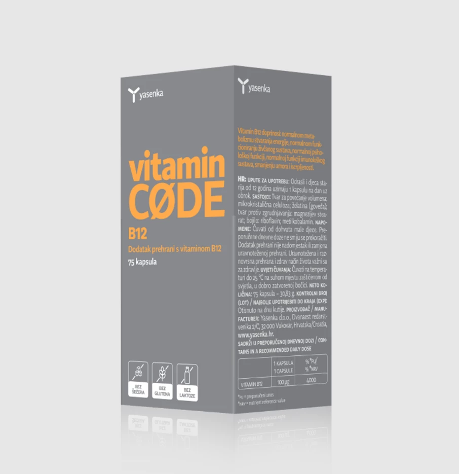 Suplement ushqimor Yasenka Vitamin CODE B12, 75 kapsula
