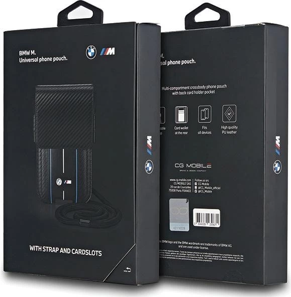 Mbështjellës BMW Carbon & Blue Stripe për telefon, i zi