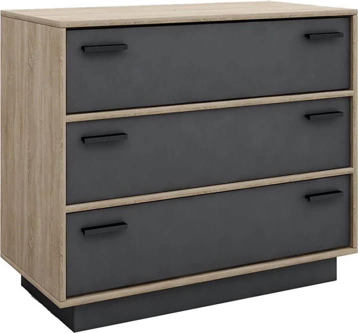 Komodë me 3 sirtarë, melaminë, sonoma-gri e errët, 90x45x78cm