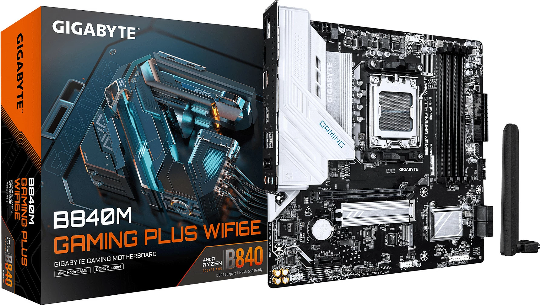 Pllakë amë Gigabyte B840M Gaming Plus WiFi6E, Socket AM5, micro ATX, DDR5 deri 8200MHz, 2x M.2 PCIe 4.0