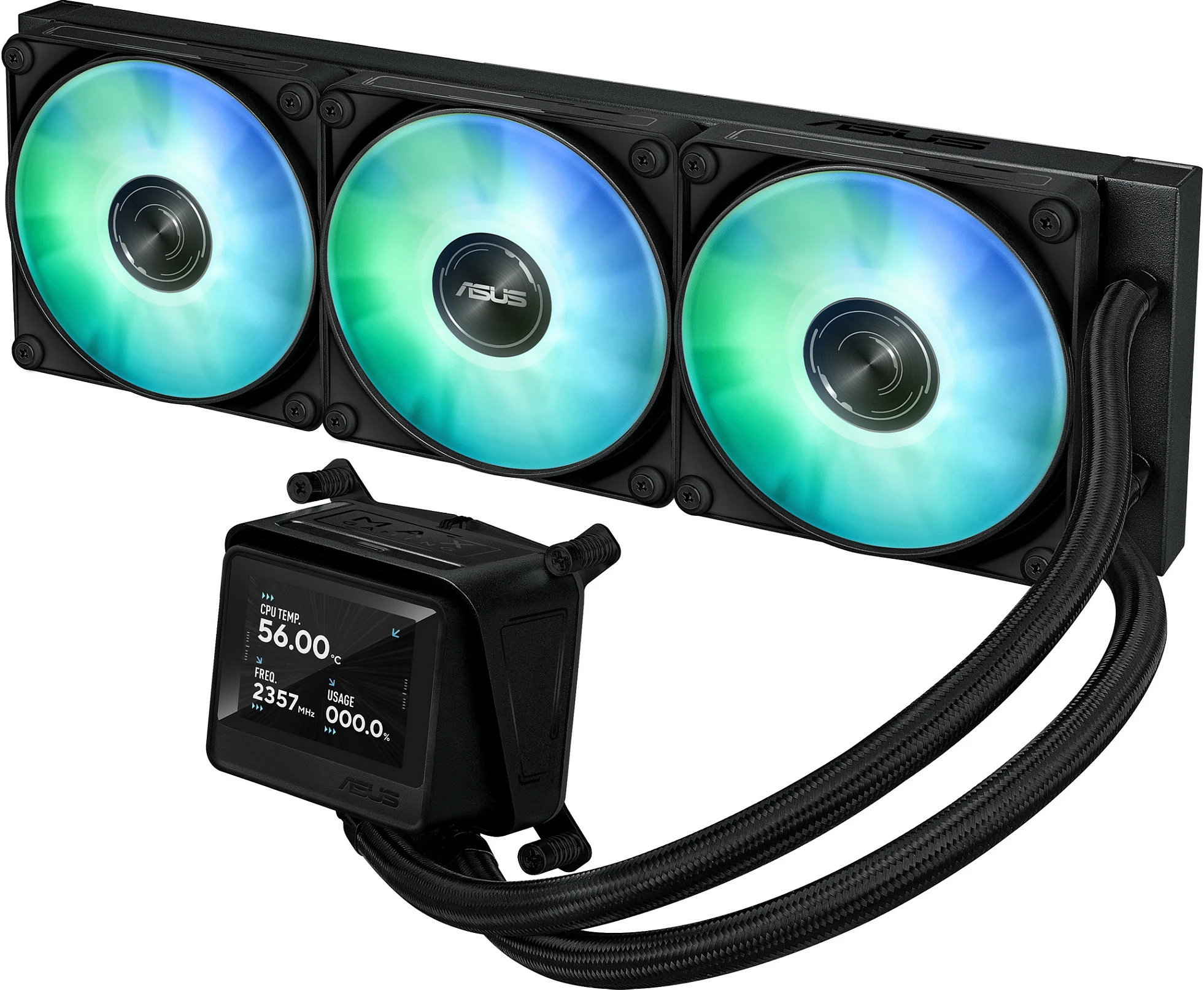Ftohës uji AIO për CPU ASUS MAX GAMING LC 360 ARGB LCD, 360mm, 3x120mm, i zi