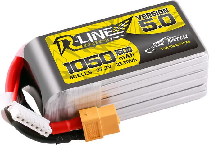Bateri LiPo Tattu R-Line 5.0, 1050mAh, 22.2V, 6S, 150C, XT60