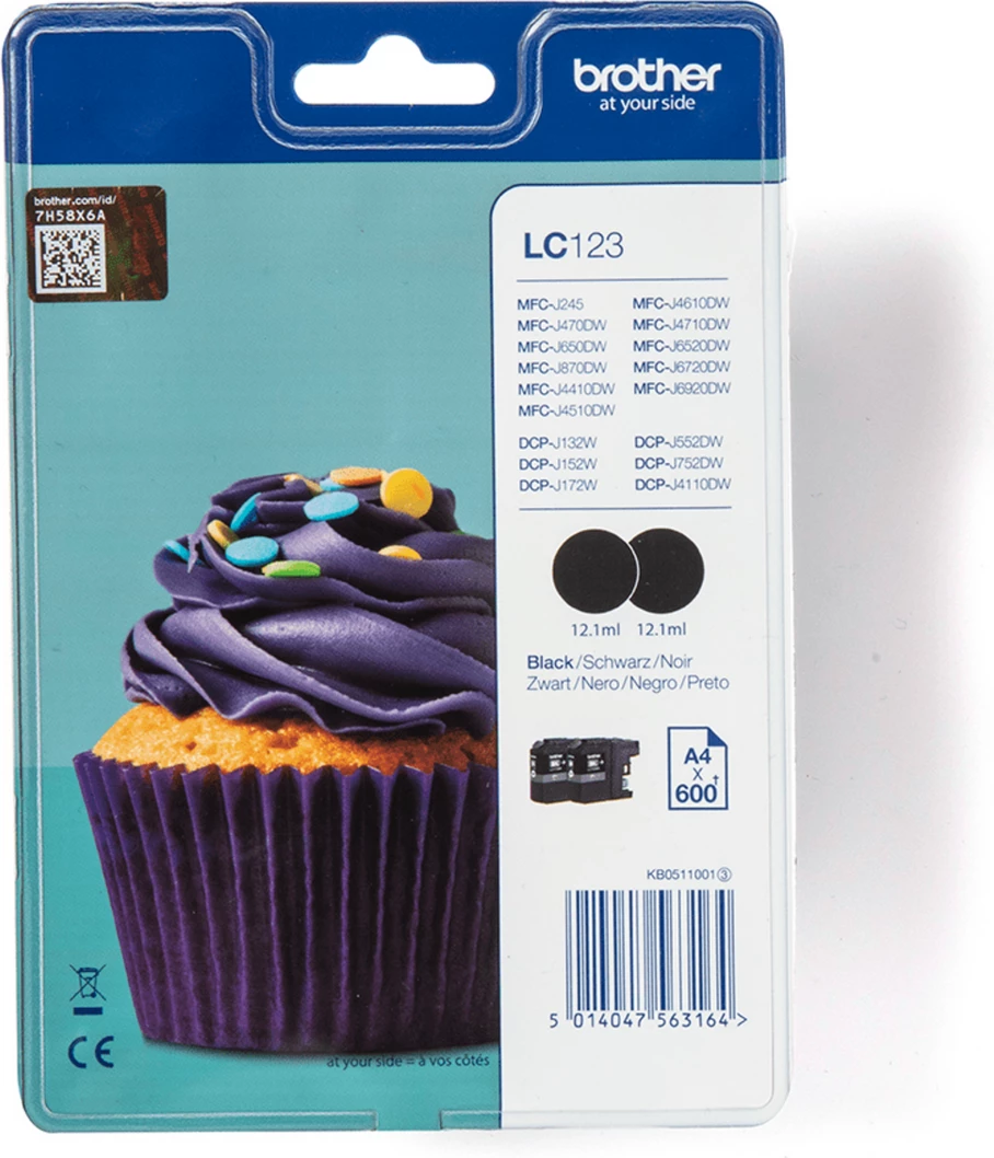 Patron boje Brother LC-123BKBP2, 12.1 ml x2, i zi, paketë dyshe