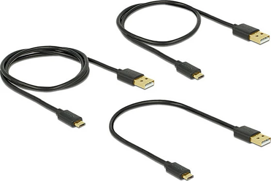 Kabllo USB DeLOCK 83680, USB-A në Micro-USB, USB 2.0, set 3 copë, e zezë