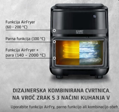 Fritezë me ajër të nxehtë me avull CASO AirFry & Steam 700, 7 L, 1700 W, e zezë