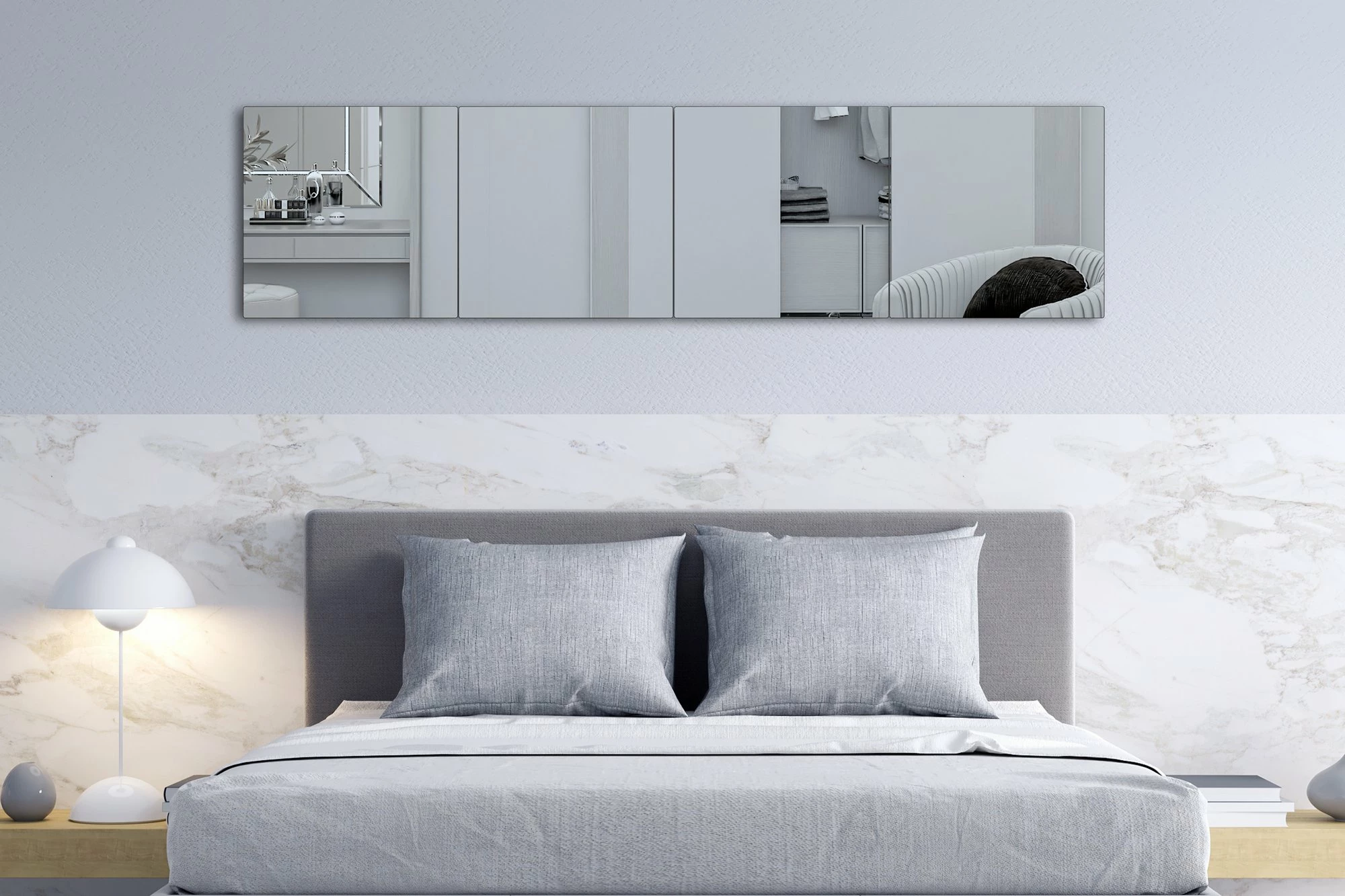 Pasqyrë drejtkëndëshe Hanah Home, argjendtë, 40x160cm, 4 copa