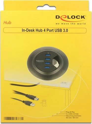 USB hub DeLOCK 62868, 4 porta, USB 3.2 Gen 1, 0.95m, e zezë