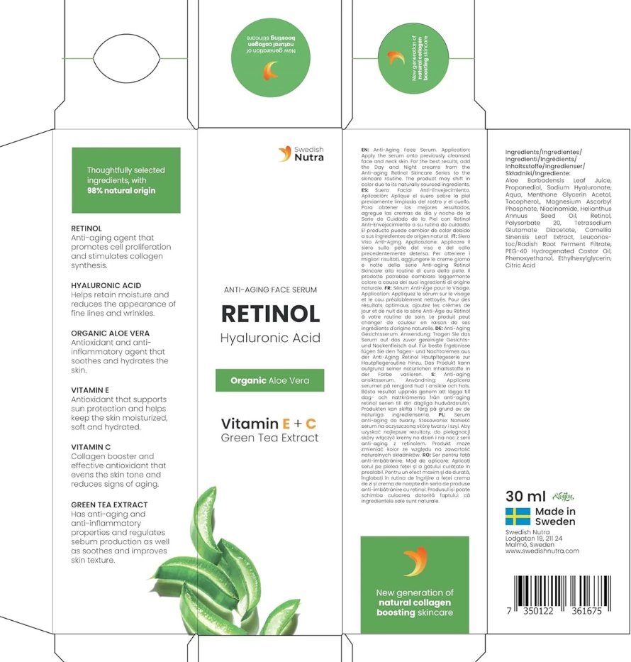 Serum kundër rudhave Swedish Nutra Retinol Hyaluronic Acid, 30ml