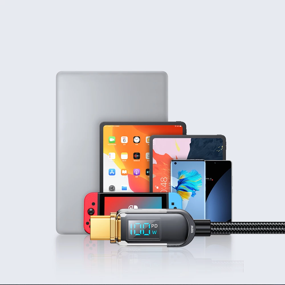 Kabllo USB-C/USB-C Joyroom A4 S-CC100A4 me ekran LED, 1.2m, 100W, e zezë