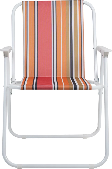 Karrige palosëse për plazh e kamping, material çeliku i bardhë, pëlhurë me vija rozë, portokalli, bardhë e kaltër, 53x56x73cm