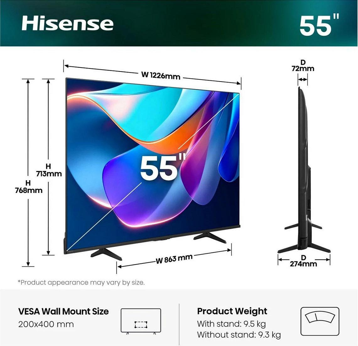 Smart TV Hisense 55A6S, 55", 4K UHD, WiFi/Bluetooth, HDR, i zi/gri