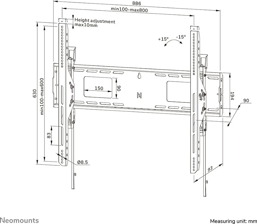 Mbajtëse muri për TV Neomounts LEVEL-750 WL35-750BL18, 55-98", VESA 800x600, 125 kg, e zezë