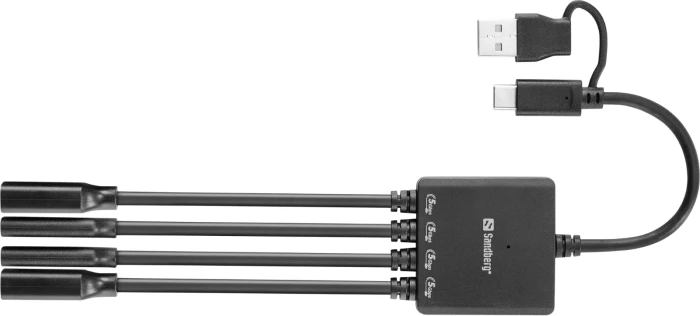 Splitter USB Sandberg 136-81, USB-C/USB-A në 2x USB-A + 2x USB-C, 13 cm, e zezë