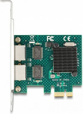 Kartë rrjeti DeLOCK PCIe x1, 2x RJ45 Gigabit LAN (BCM), PCIe 2.0, gri