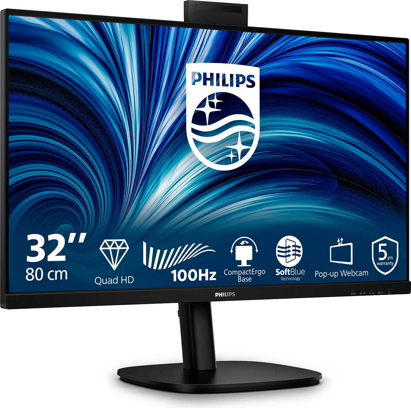 Monitor Philips B-Line 32B2U3601H/00, 32", QHD 2560x1440, 100Hz, me webcam pop-up, i zi