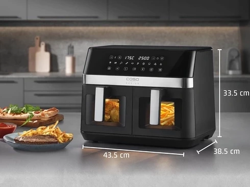 Fritezë me ajër të nxehtë CASO AirFry DuoChef 3186, 14 L, 2200 W, 2-in-1 furrë, e zezë/argjendtë