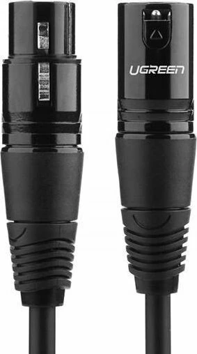 Kabllo audio XLR Ugreen AV130 20710B 2 m, 3-pin femër-në-mashkull, me prizë këndore, e zezë