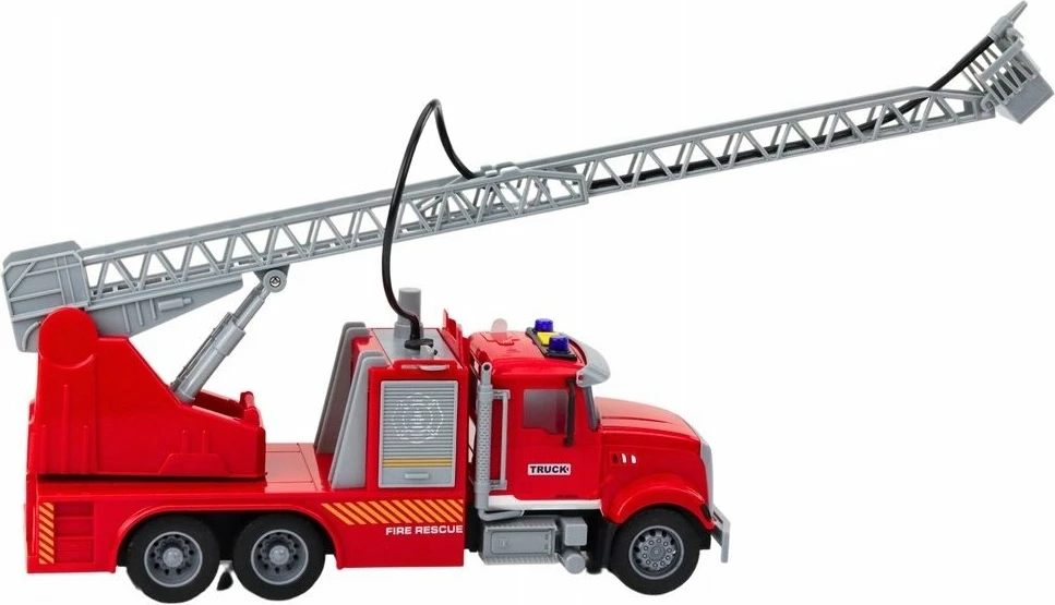 Kamion zjarrfikës lodër LeanToys 24691, shkallë e zgjatshme, drita/tinguj, funksion uji, 3x AG13, kuqe/gri
