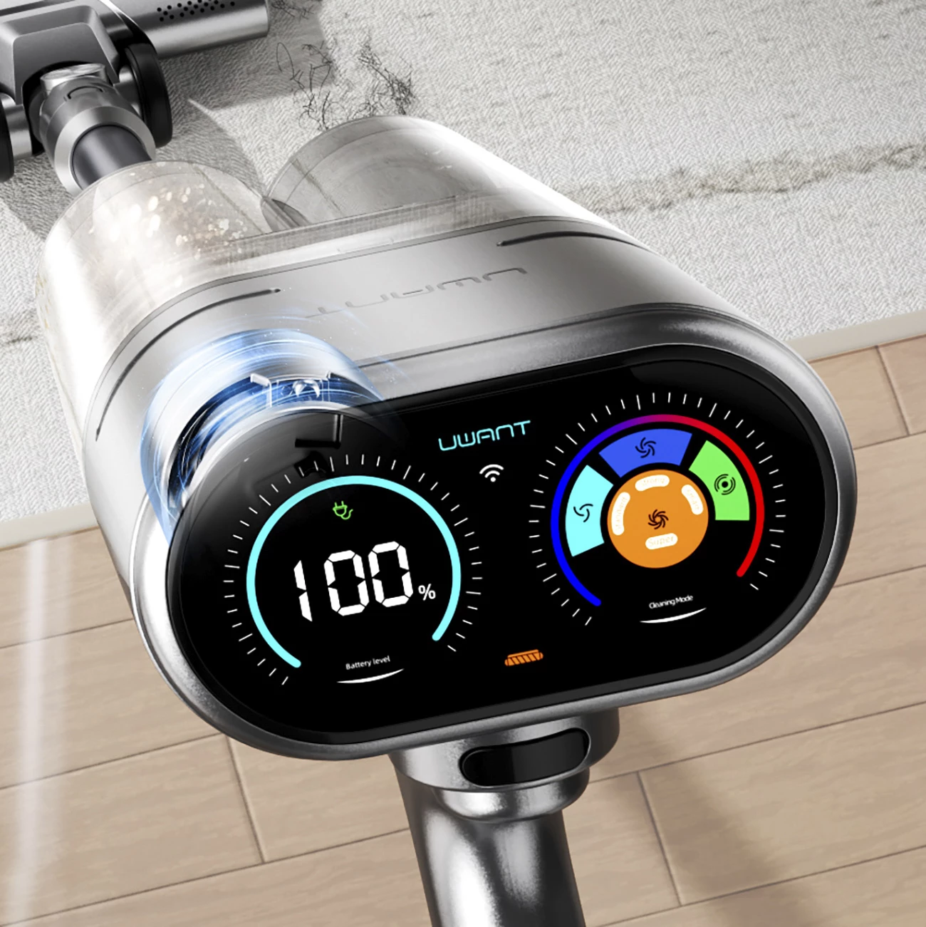 Fshesë me korrent pa kabllo UWANT V100, 200AW, 20000mAh, Gri, set me bazë 4-në-1