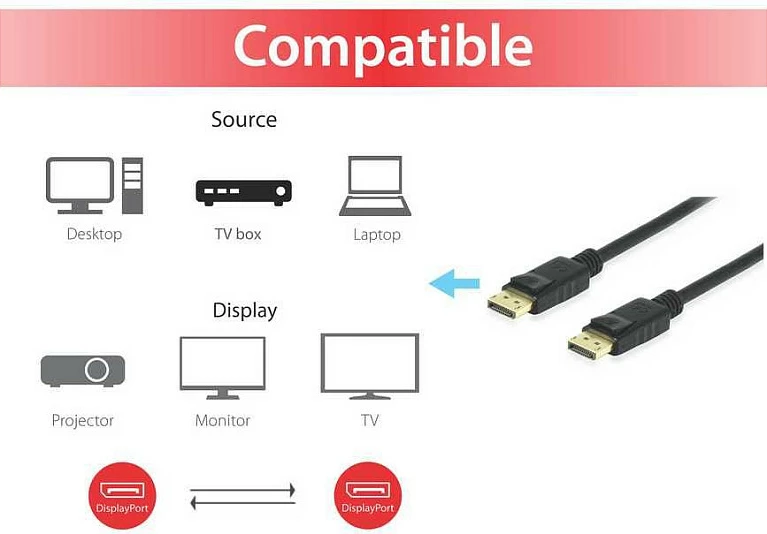 Kabllo DisplayPort 1.4 Equip, 1m, e zezë