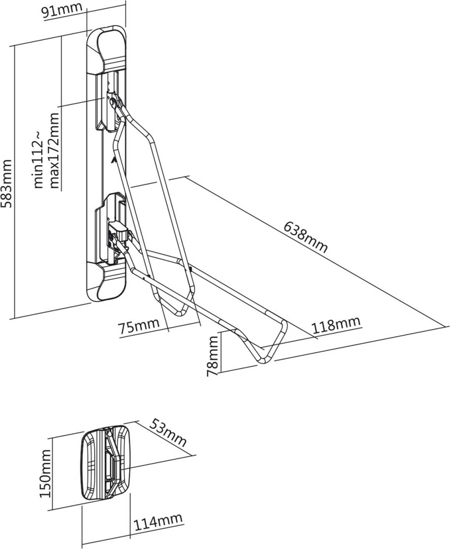 mbajtës muror biçiklete Maclean MC-471, deri 35 kg, rrotullim 60°, rregullim lartësie 5 nivele, i palosshëm, zi/argjend
