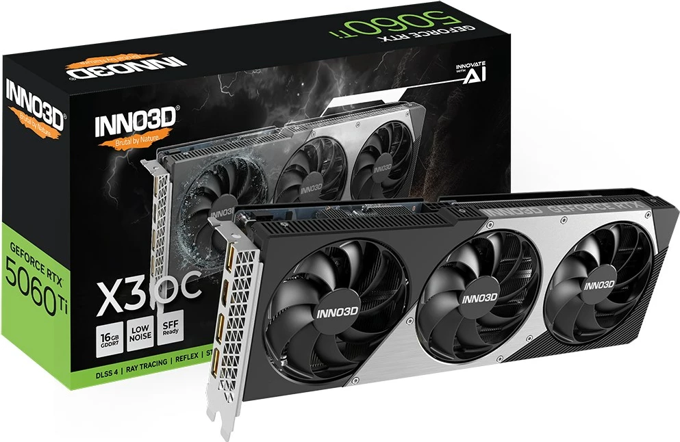 Kartelë grafike INNO3D GeForce RTX 5060 Ti X3 OC, 16 GB GDDR7, e zezë