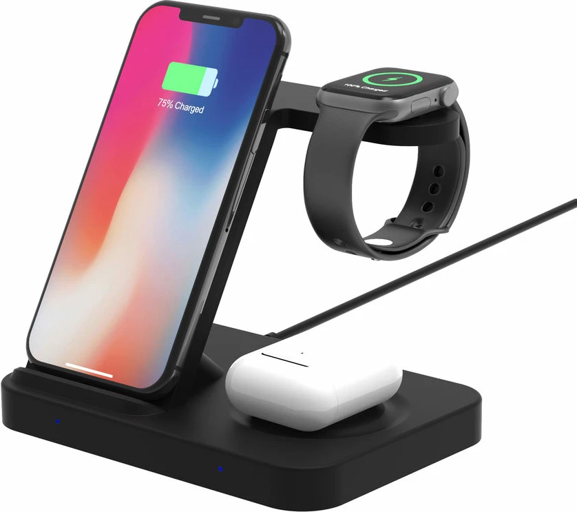 Stand për karikim Tech Time 3 in 1 wireless charger stand (for Smartphones,Smartwatch and TWS which support wireless cha