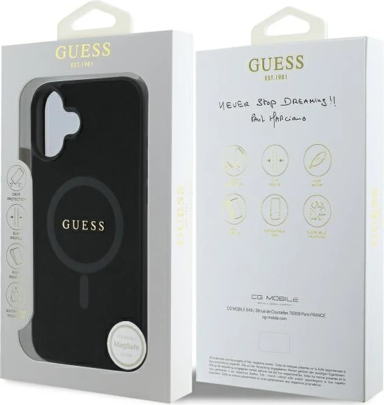 Mbështjellës Guess Saffiano Classic Logo MagSafe për iPhone 16, i zi