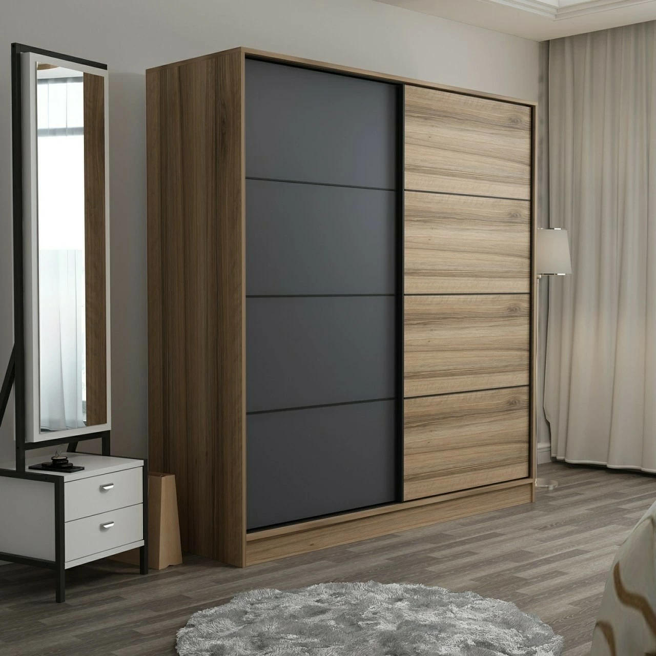 Dollap Skye Decor, ngjyrë dore dhe antracit, 220x210x60cm