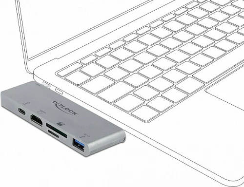 Docking station DeLOCK 87745, USB-C, HDMI, USB-A/USB-C, lexues SD/microSD, USB PD, gri
