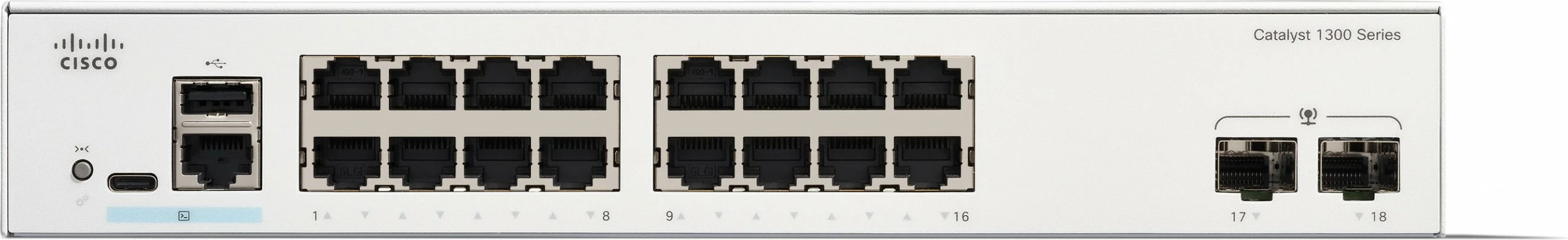 Switch Cisco Catalyst 1300-16T-2G, 16 porta GE, 2x1GE SFP, i menaxhueshëm, metalik