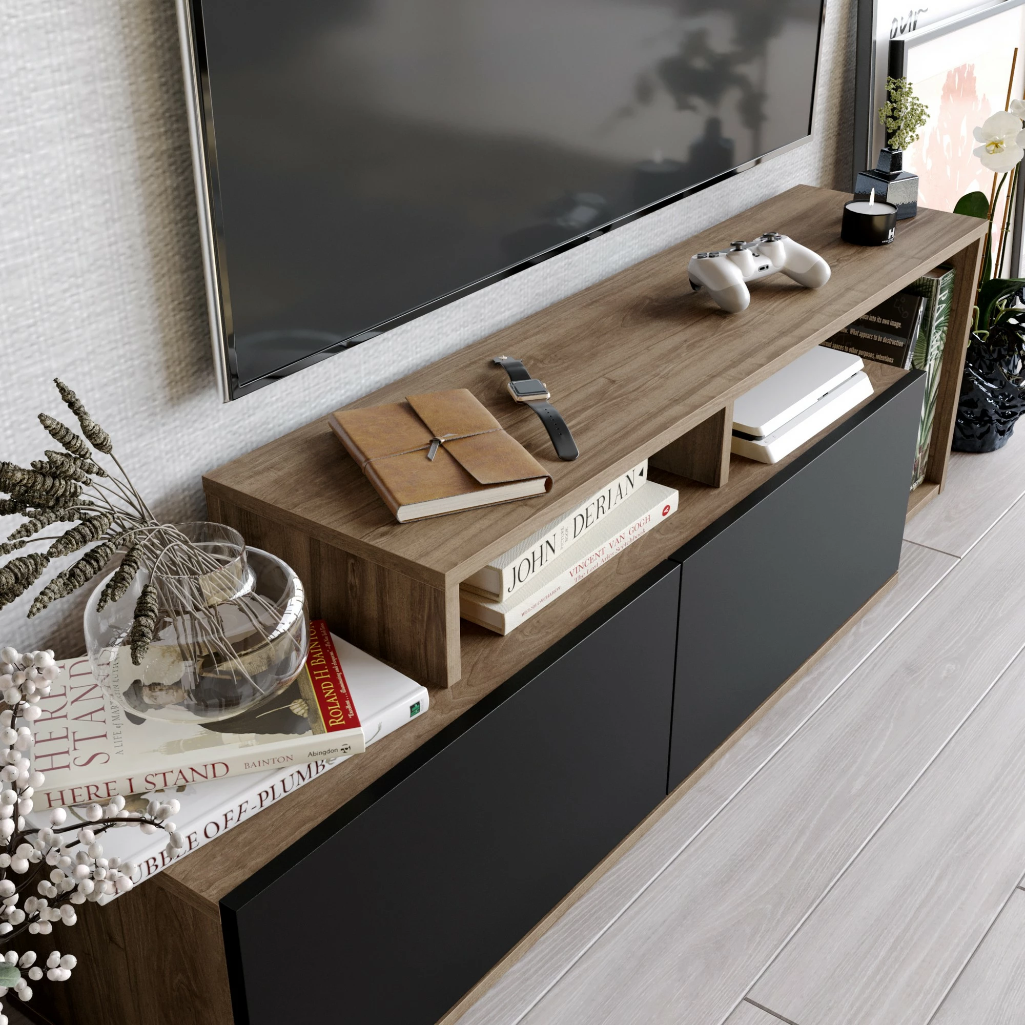 Komodë TV Hanah Home, Nexera, ngjyrë arre, e zezë