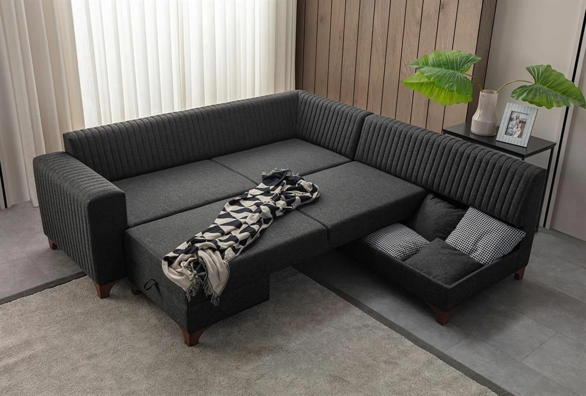 Kënd divan-krevat Atelier del Sofa, West, këndi i djathtë, ngjyrë antracit