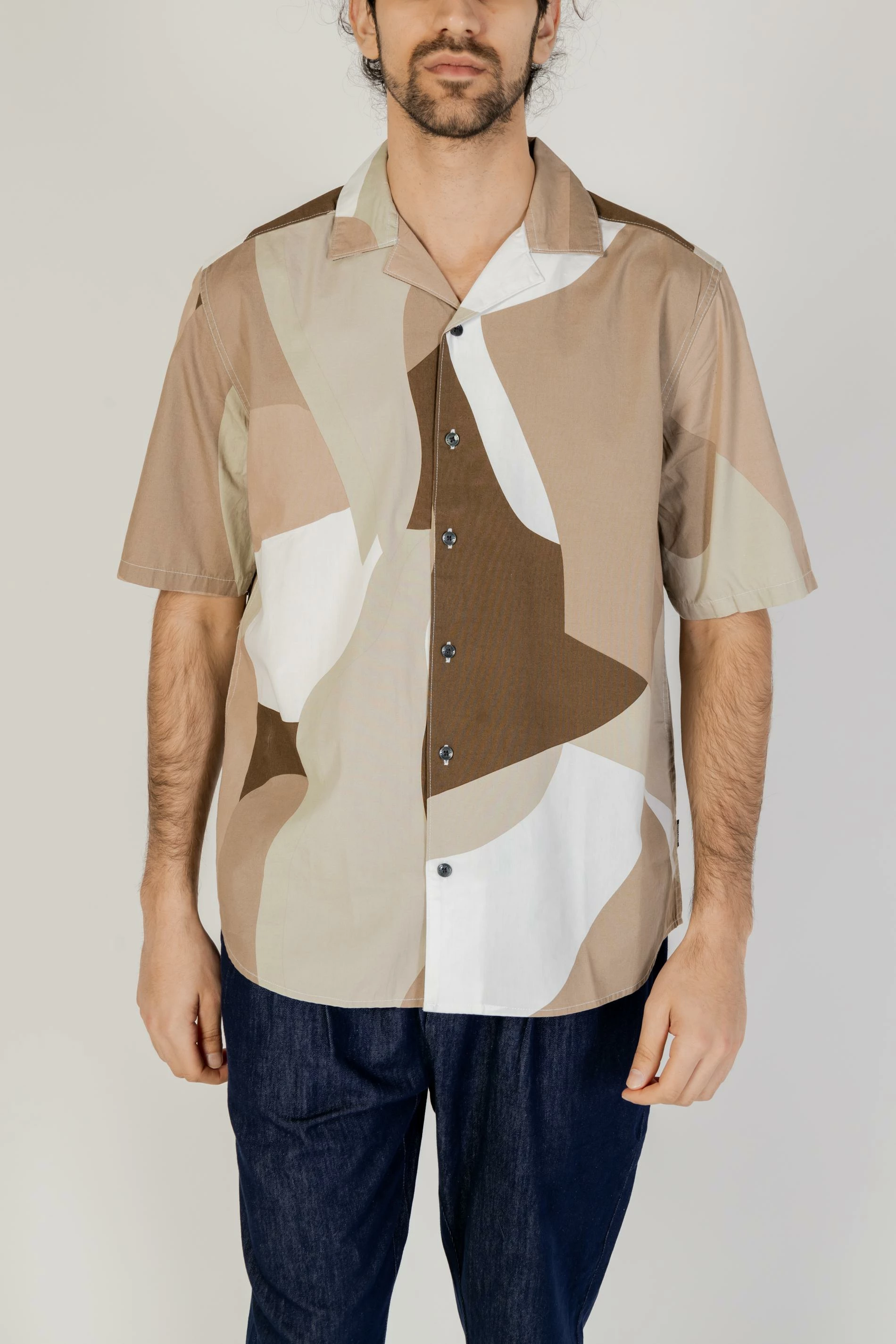 Këmishë me mëngë të shkurta për meshkuj Only & Sons Onstie Rlx Ss Aop Resort 22028044, kafe [Madhësia: XL]