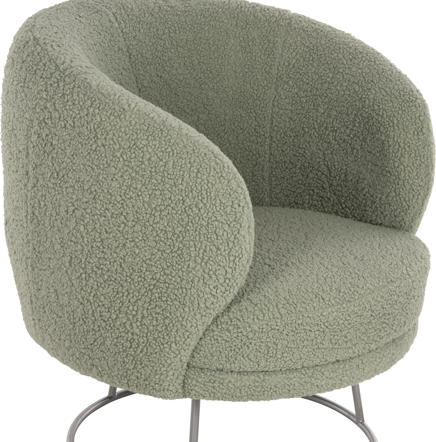 Karrige me krahë ARIEN FH8403.27, pëlhurë boucle, ngjyrë fistik, bazë metalike argjendi, 78x75x84H cm