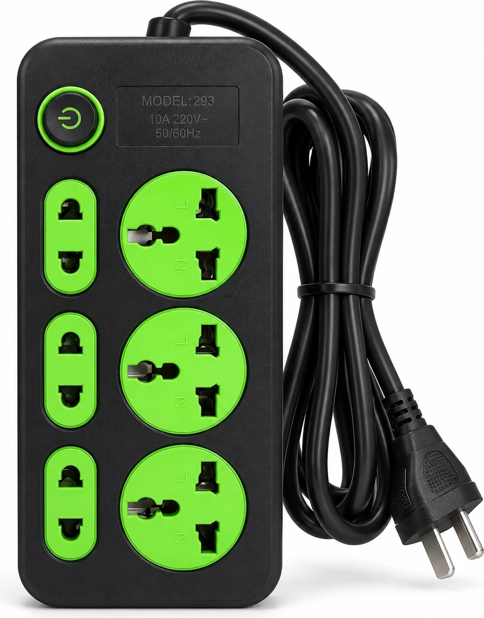 Zgjatues Elektrik Model 293 me 6 Priza dhe Çelës Ndezjeje