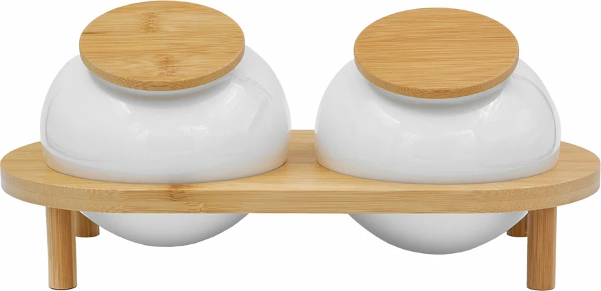 Set kavanozash për ruajtje, 2 copë, porcelan i bardhë, kapak bambuje, 33x16x13cm