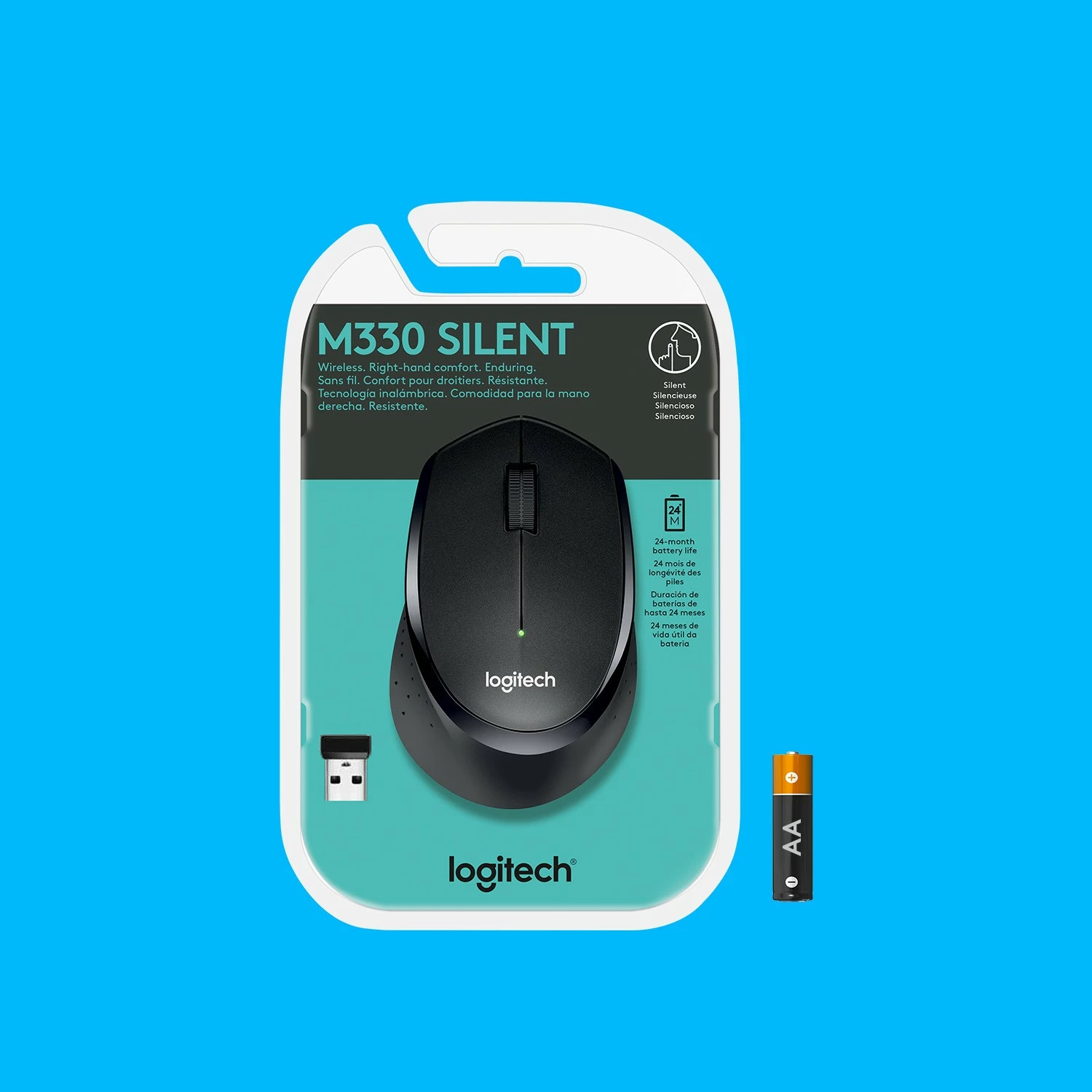 Maus Logitech M330 SILENT PLUS, Djathtas, Mekanik, RF Wireless, 1000 DPI, Zi