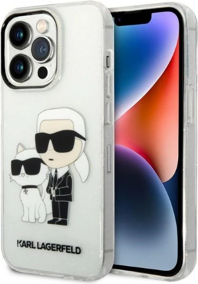 Mbështjellës Karl Lagerfeld Karl&Choupette Glitter për iPhone 14 Pro 6.1", transparent