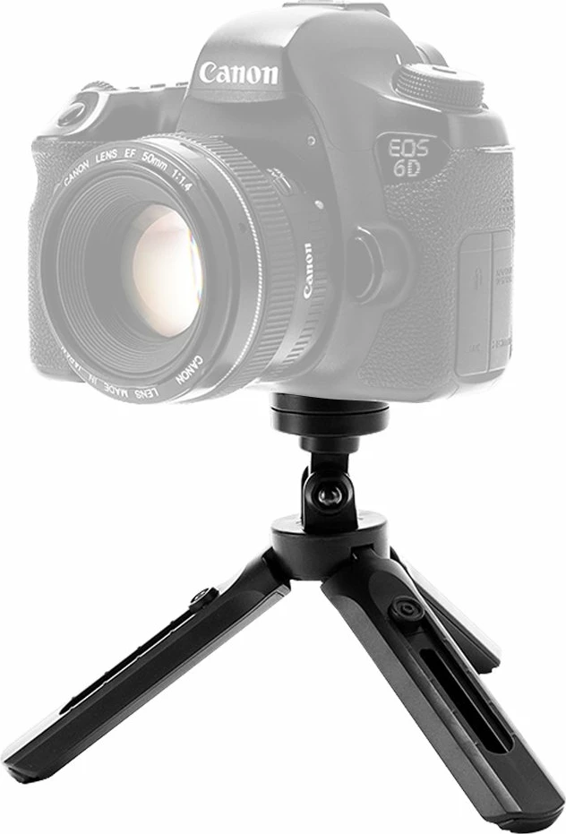 Mini tripod/selfie stick Hurtel 16-21 cm, për celular/GoPro, kllapë 55-90 mm, rrotullim 360°, i zi